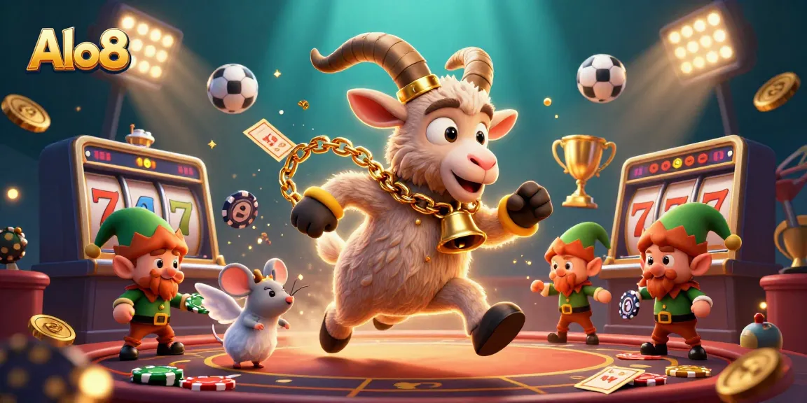 Alo8 features a festive Krampus goat running a lively casino scene with dynamic slot elements and mischievous elf gremlins.