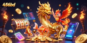 Experience the thrill of 456bd with a fierce golden dragon and vibrant casino elements