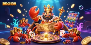 Players enjoy thrilling experiences with BRO138's golden crab emperor surrounded by riches and games.