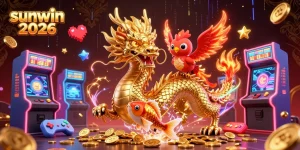 Experience thrilling gameplay at sunwin 2026 with the majestic dragon, phoenix, and koi fish in a vibrant casino scene.