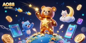 Scoop up coins with AO88 rút tiền, featuring a constellation bear and vibrant digital elements.