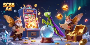 Experience thrilling slots action with SC88 Ad featuring vibrant 3D characters and dynamic casino elements.