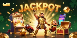 Experience winning thrills at fu88 casino with vibrant characters and jackpot celebrations.