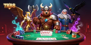 Experience thrilling poker action with TR88 and vibrant gaming elements in this dynamic scene.