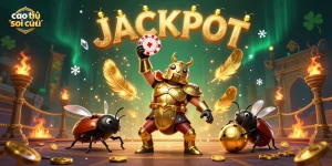 Catching luck in cao thủ soi cầu as a beetle lifts a victory poker chip amidst an energetic casino scene.