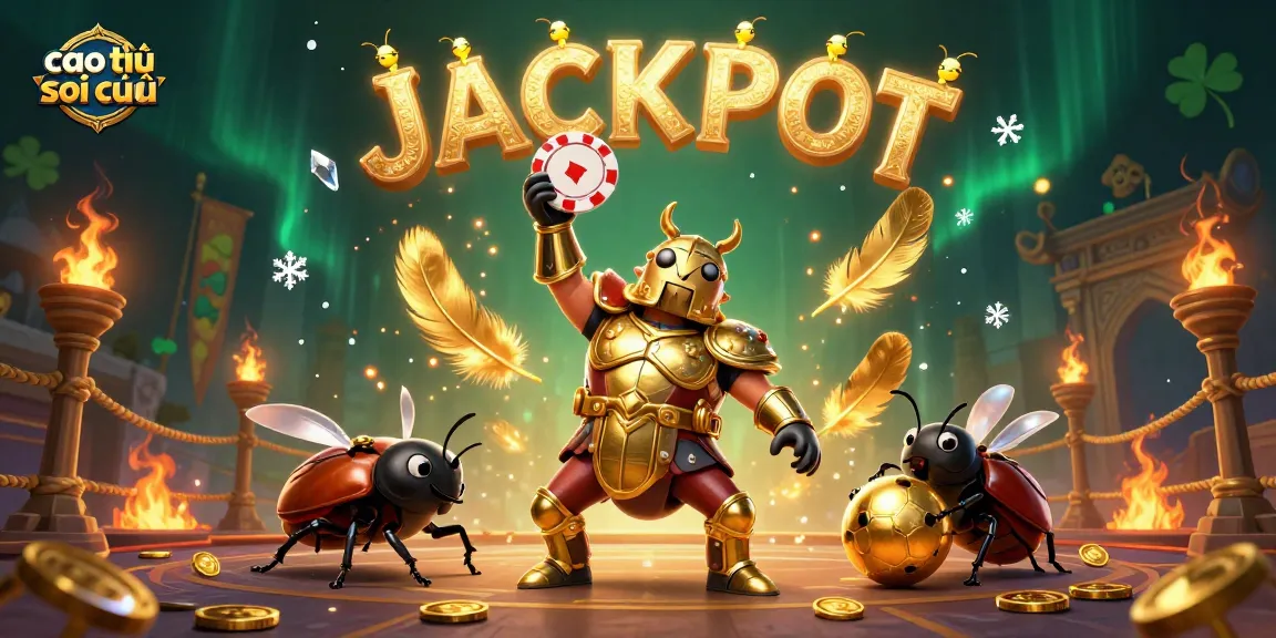Catching luck in cao thủ soi cầu as a beetle lifts a victory poker chip amidst an energetic casino scene.