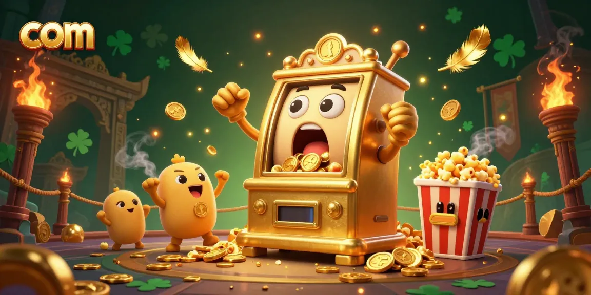 Experience the thrill of winning at com with a joyful golden slot machine celebrating a jackpot.