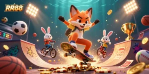 RR88 showcases a dynamic casino scene with thrilling 3D characters and vibrant graphics
