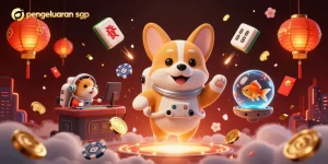 Interact with pengeluaran sgp details in a vibrant casino scene with floating illustrations and lively characters.