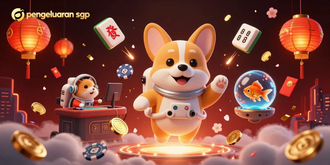 Interact with pengeluaran sgp details in a vibrant casino scene with floating illustrations and lively characters.