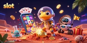 Spin lucky slots and watch golden coins fly in this vibrant casino scene!
