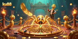 Bet on ku88 with the golden spider betting at the roulette wheel in this 3D casino scene.